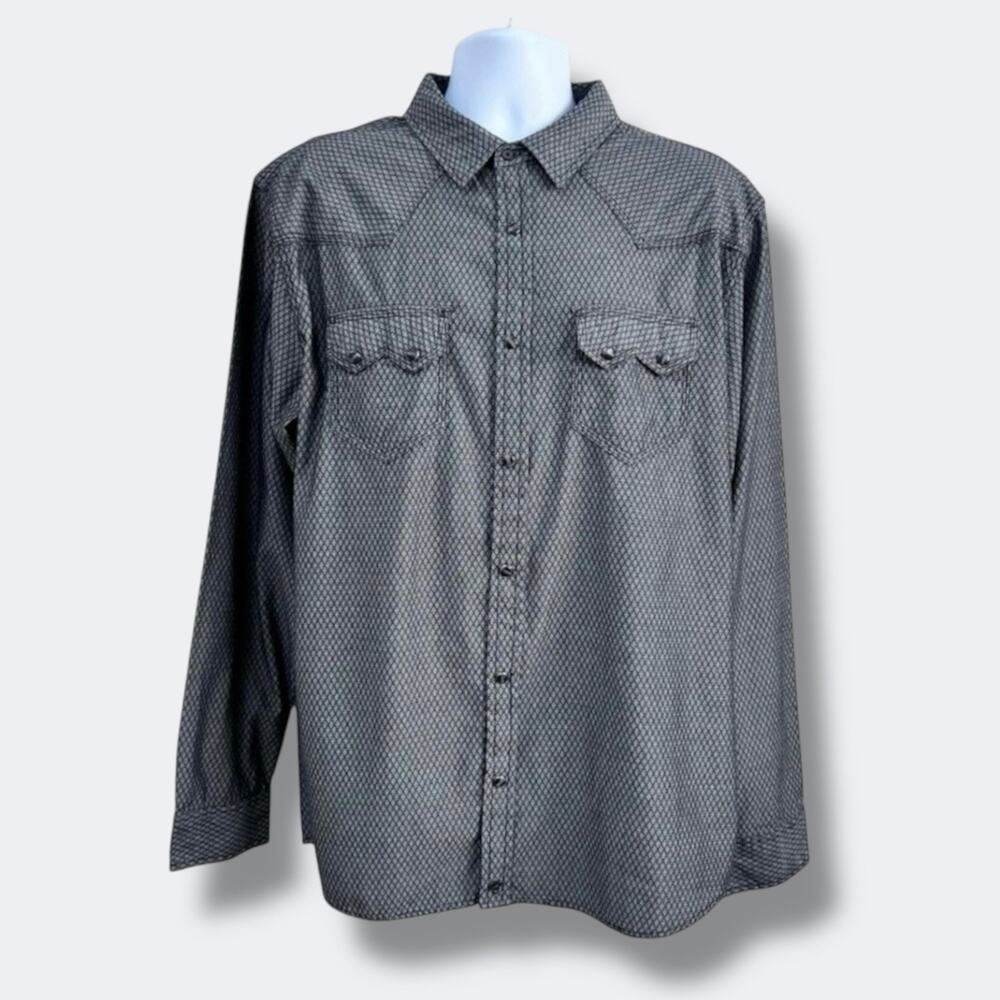 Moon Shine Spirit Western Shirt Mens XL Gray Pearl Snap Diamond Print Cotton